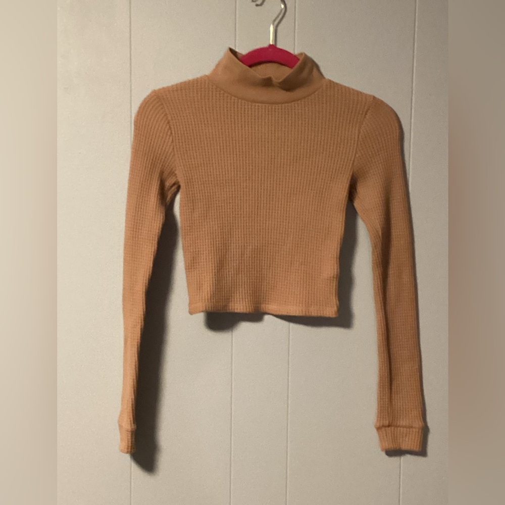 Women’s Aerie XS Pinkish/Orange Waffle Knit Mock Neck Long Sleeve Crop Top